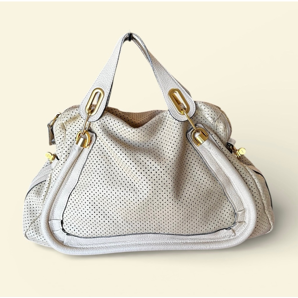 Chloé Beige Perforated Leather Paraty Satchel